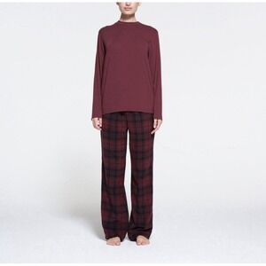 NEW! Skims Plaid Fleece Pajama Pants Soft Cozy Loungewear Maroon Black Men's 2XL
